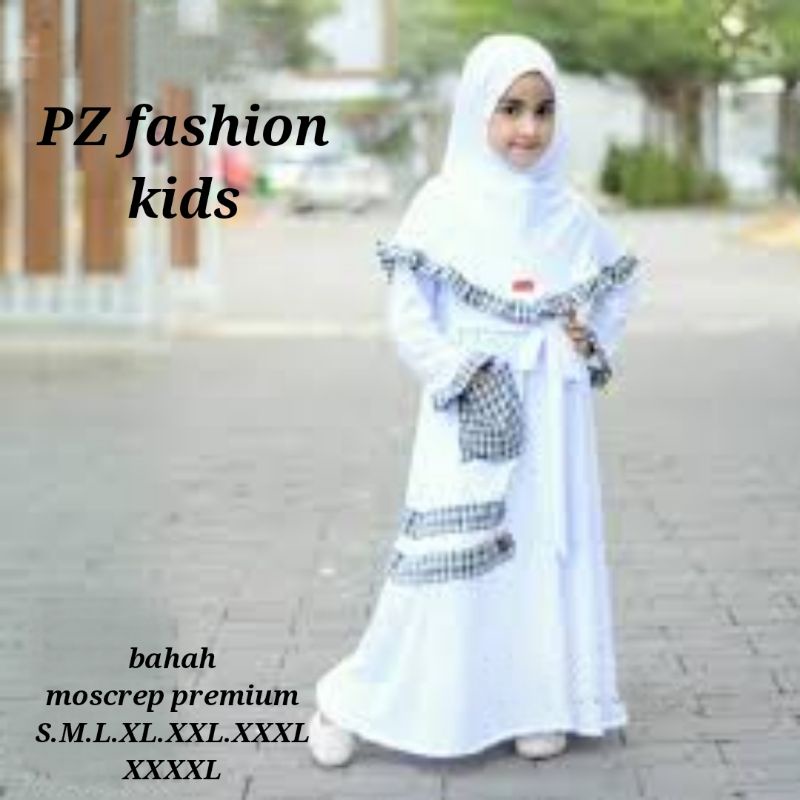 MUSLIM ANAK CRINKLE AIRFLOW PUTIH BERSIH SET HIJAB VARIASI WARNA