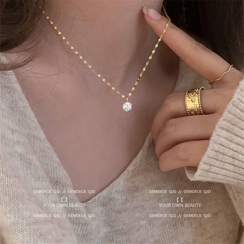 Korean simple jewelry fashion single diamond pendant necklace female clavicle chain new