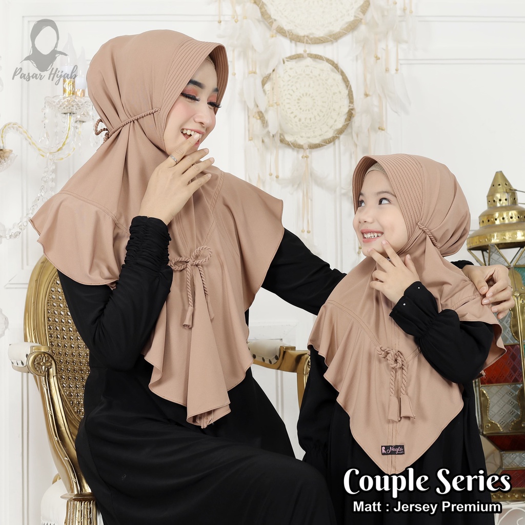 Kerudung Couple Pita Series Ibu dan Anak Hijab Instan Tali Kepang Jersey Airis Pasar Hija'b