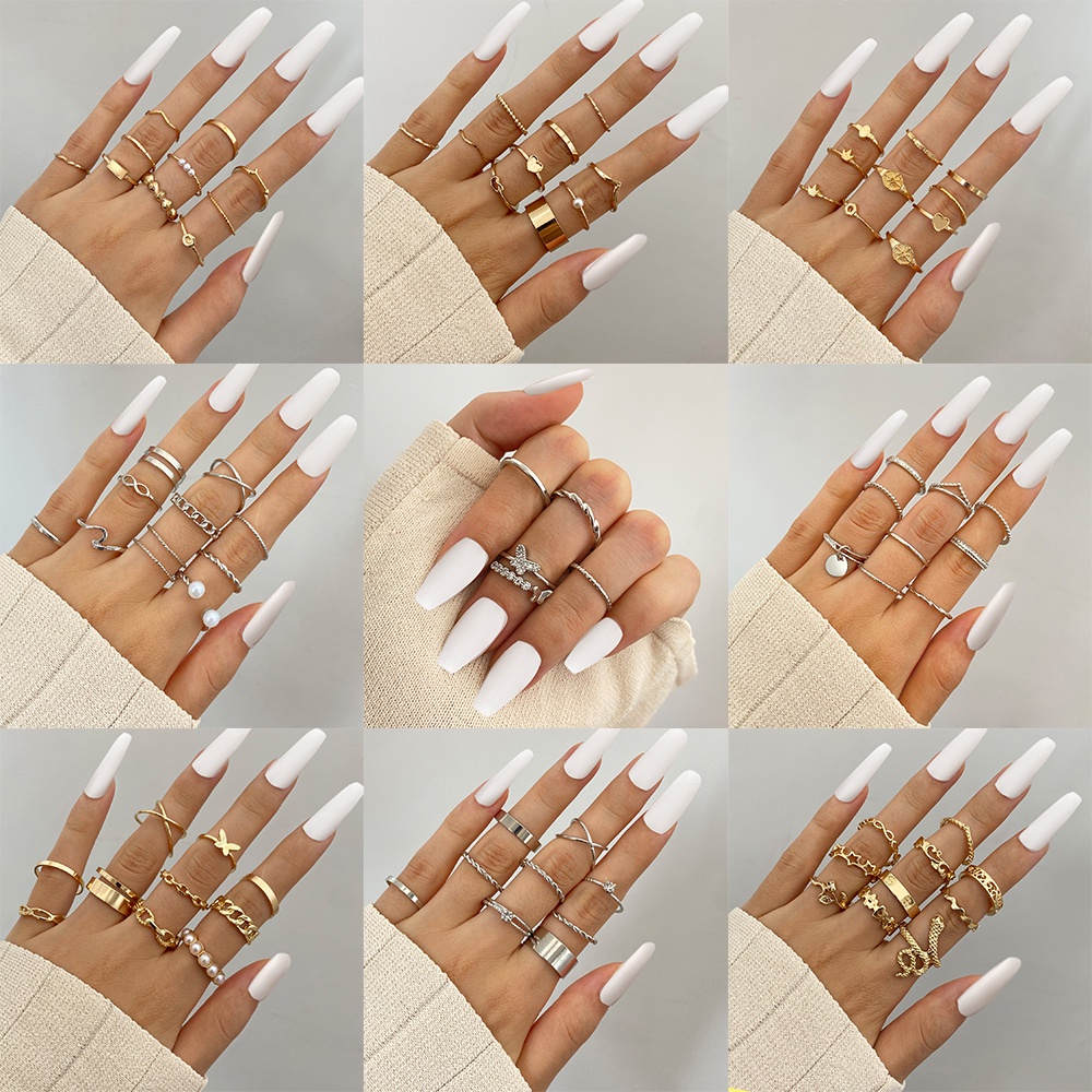 Set Cincin Bentuk Kupu-Kupu Geometris Warna Emas Gaya Retro Untuk Hadiah