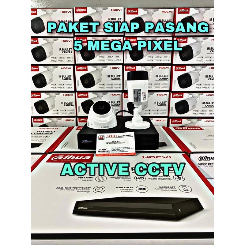 PAKET 5MP KAMERA CCTV DAHUA 2 CAMERA 4 CH CHANNEL 1080p FULL HD KOMPLIT SIAP PASANG 4ch 4channel