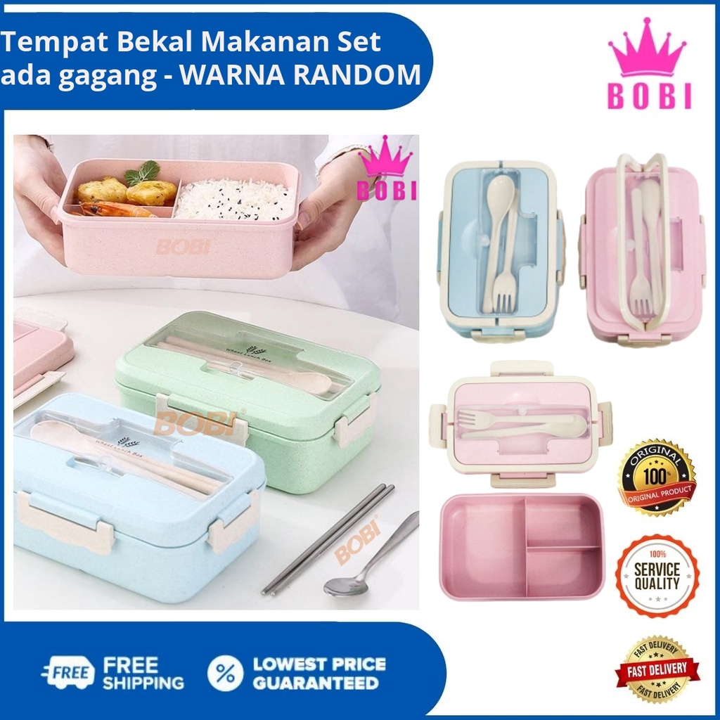 Kotak Bekal Makanan Set 1000 ML - Kotak Bekal Makan ​1000ml  Free Sendok,Garpu Ada gagang