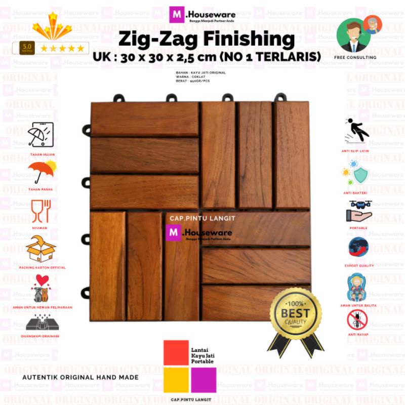 Lantai kayu jati bongkar pasang Berbagai Motif / Decking Tile kayu Jati UK 30x30cm