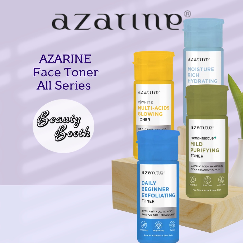 AZARINE Face Toner All Series Toner Wajah 90ml | Daily Beginner Exfoliating | Multi-Acids Glowing | Blemish Rescue Mild Purifying | Moisture Rich Hydrating