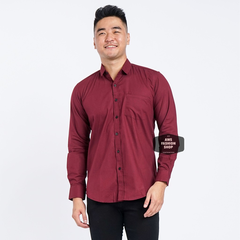 Kemeja Panjang Pria Cowok Polos Jumbo Big Size XXL XXXL / 3XL  Hitam, Biru Navy, Putih, Abu, Maroon