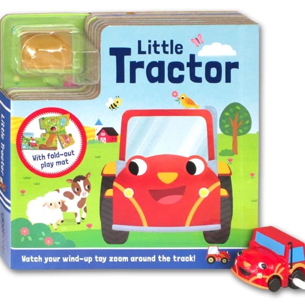 Little Tractor Board Book with Fold Out Play Track and Wind Up Toy