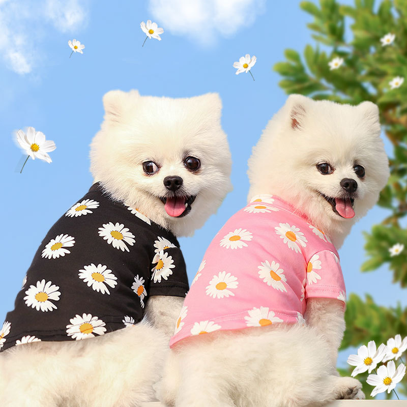 ★〓YUFeiPet〓★Pet Cats Clothes Spring Summer New Travel Daisy Printed Short Sleeve T-shirt Clothes Small Medium Dogs Pet Puppy T Shirt Vest