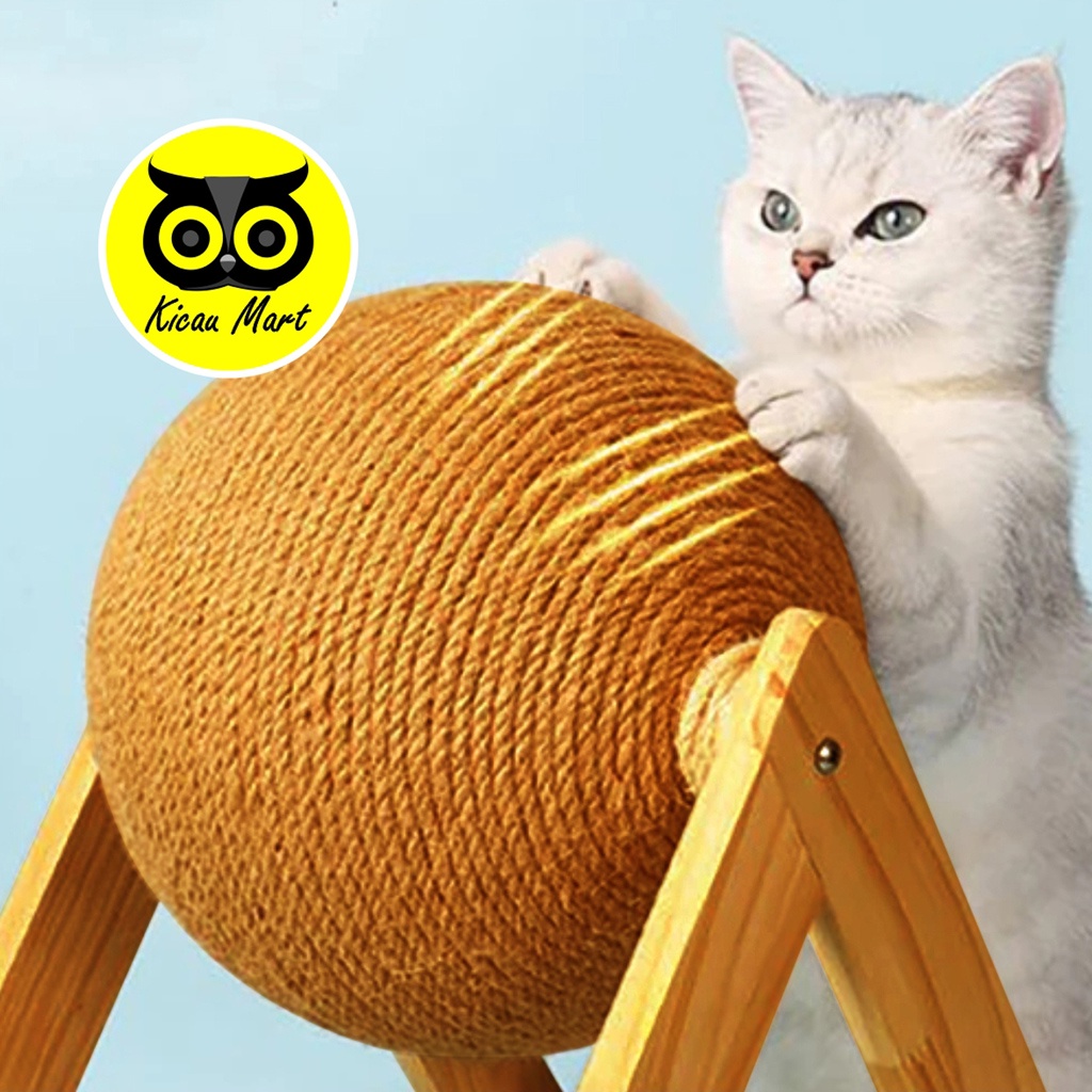 Mainan Kucing Cat Scratcher Papan Garukan Bola Putar Pengasah Cakar Kucing Bola Tali Toys Kitten Sisal Rope Balls Board Grinding Papan Cakaran Kucing Bola Tali Tambang Mainan Kucing