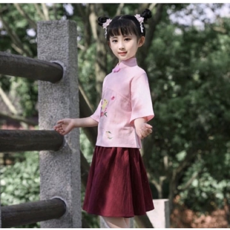 Cheongsam anak baju cina pakaian Hanfu anak Perempuan Fua Potong Pakaian