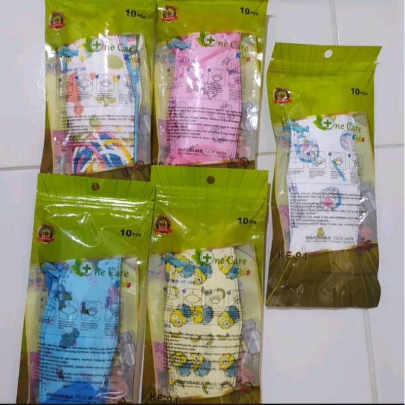 Masker Anak MOTIF sachet isi 10pcs KF94 one care 3D Evo  streoscopic fish Kemenkes