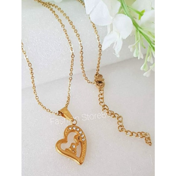 Kalung Liontin love permata import titanium love gold silver antikarat bestseller bestquality import