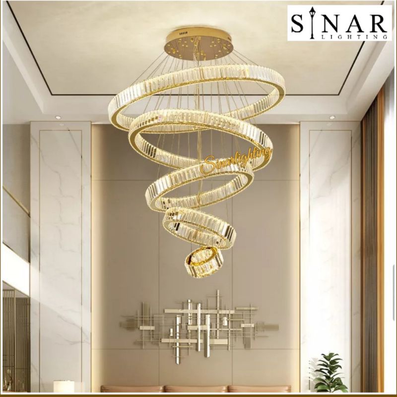 Lampu gantung Void elegan Ring LED kristal 6605/100