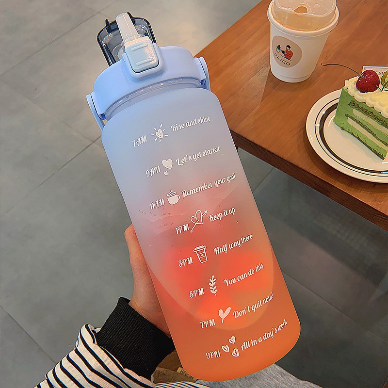 BOTOL MINUM MOTIVASI 2 LITER TUTUP FLIP BPA Free + SEDOTAN