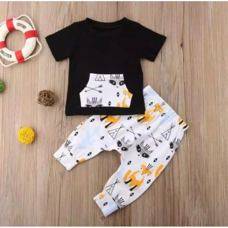 SETELAN ANAK BAJU ANAK MOTIF KUCING HITAM TERMURAH DAN TELARIS