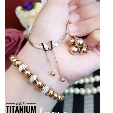 Titanium Set Perhiasan Wanita Kupu Rosegold 48225