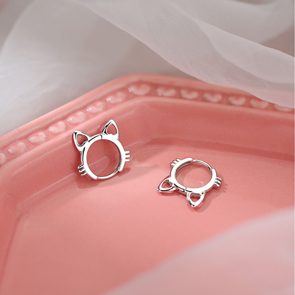 1 Pasang Anting Tusuk Sterling Silver 925 Desain Kucing Lucu Untuk Wanita