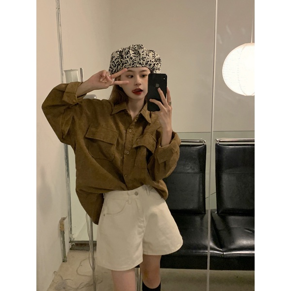 Corduroy Shirt Oversize Blouse Wanita Import Kemeja Casual Baju Atasan Wanita Terbaru