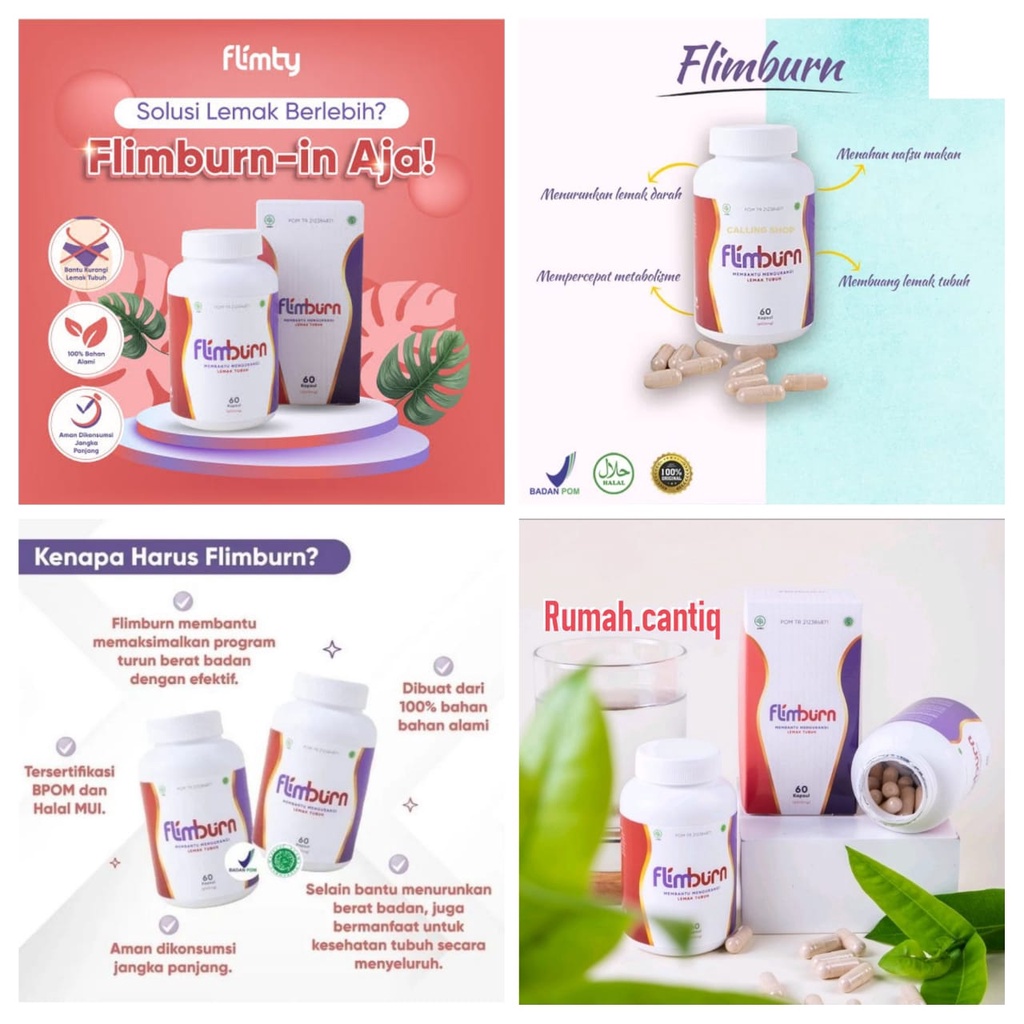 Flimty Flimburn Fat Burner Suplemen Diet Penurun Berat Badan Pelangsing Alami BPOM - 1Botol 60Kapsul