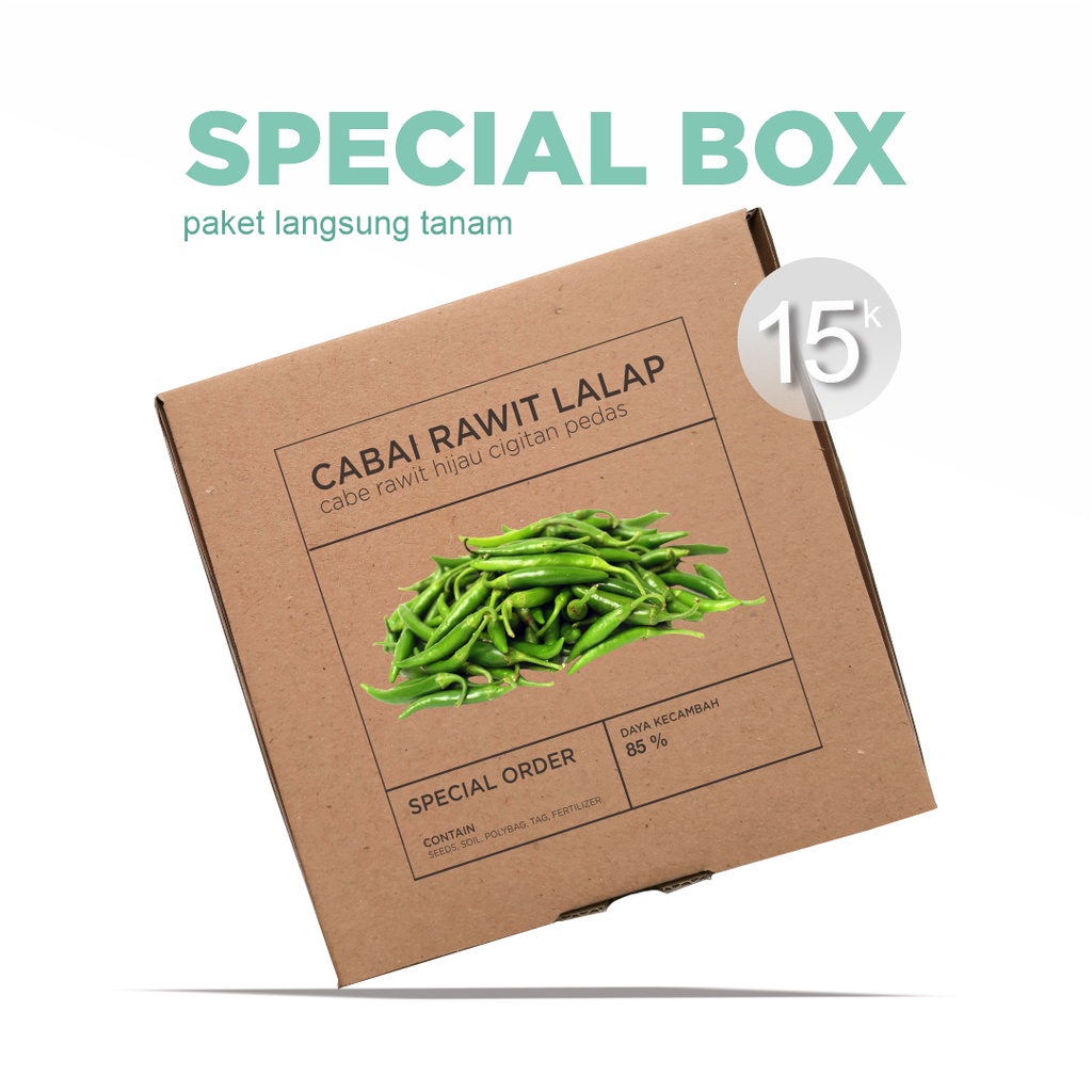 Paket Langsung Tanam - Gardening Kit - SPECIAL BOX - Benih Cabai Rawit Hijau Cabe Lalap Cigitan Pedas Untuk Gorengan Seeds