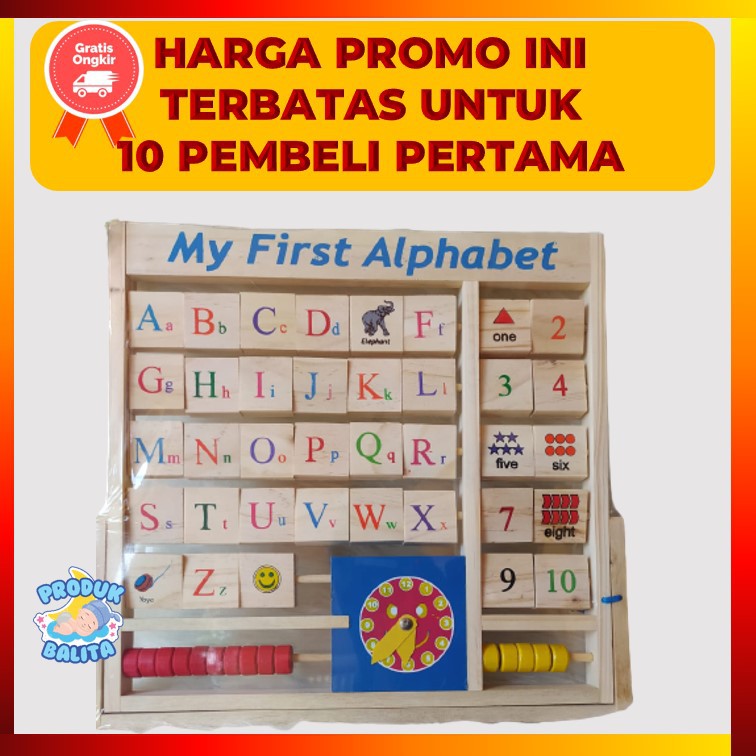 Mainan Edukasi Edukatif Anak Huruf Alfabet dan Gambar Putar PAUD TK SD TPA (FREE Kardus Bubble wrap)