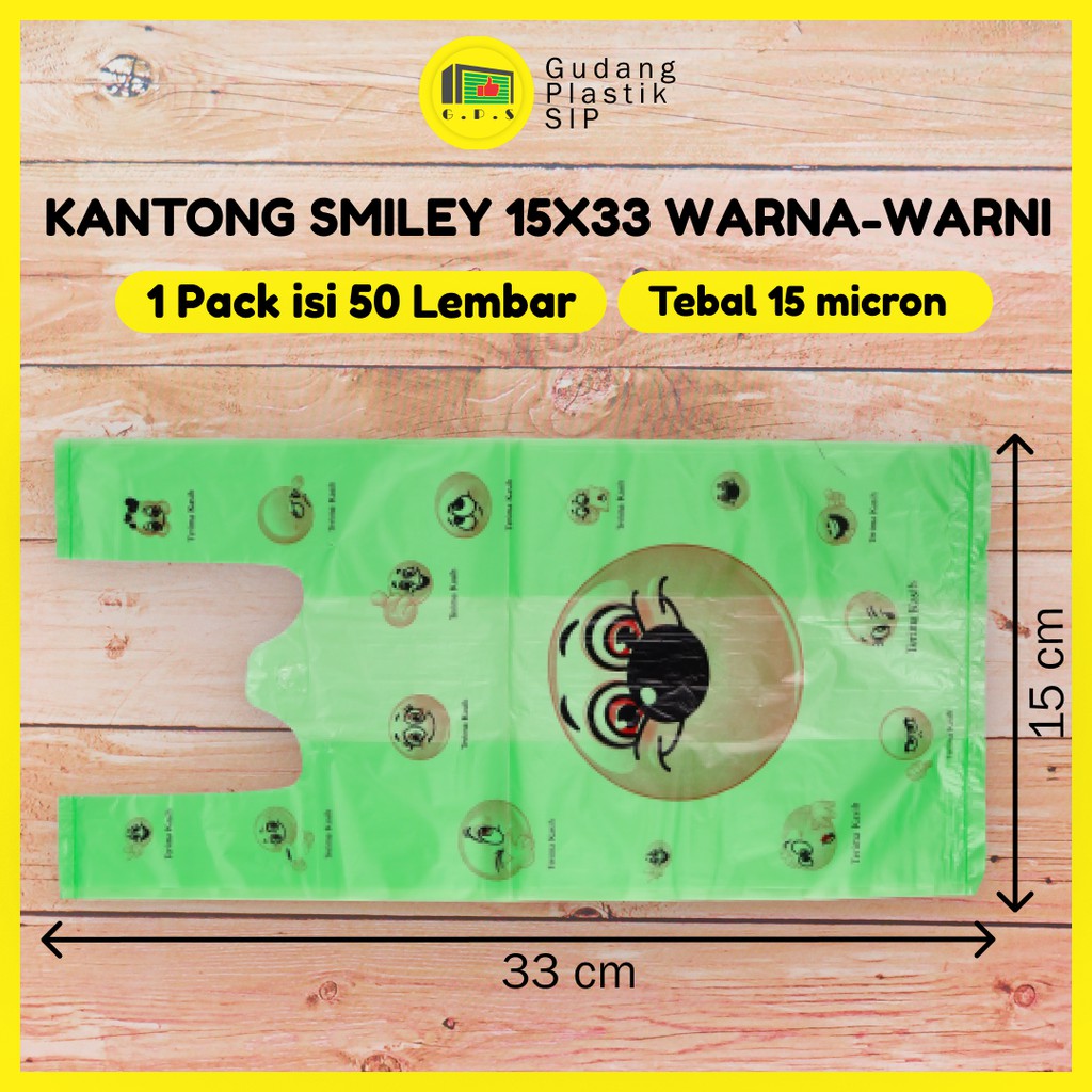 Kantong Plastik Kresek Warna-Warni Tebal Terima Kasih Smile UK 15x33 HDPE