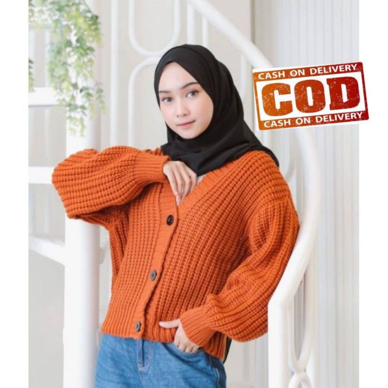 Cardigan Rajut OVERSIZE  CROP 7GET-Coral