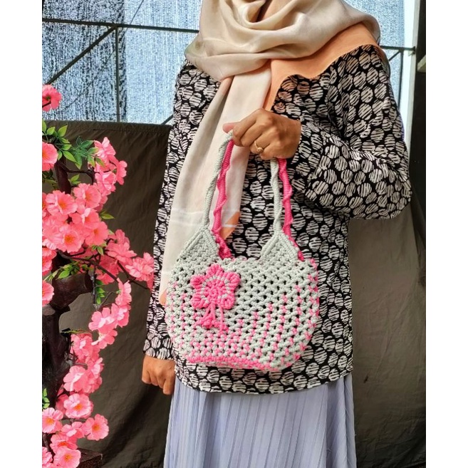 Tas Tali Kur Salur Al-Kafa / Handbag Talikur Mawar Timbul / Grosir Tas Rajut Tali Kur / Tas Selempan