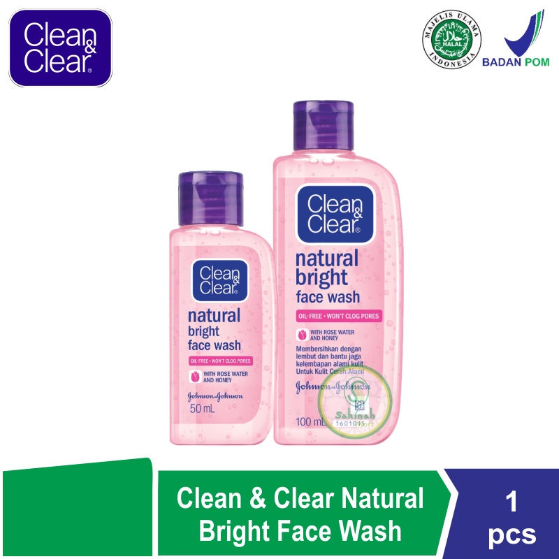 Clean &amp; Clear Natural Bright Face Wash Sabun Cuci Muka Pembersih Pencerah Wajah 50ml / 100ml