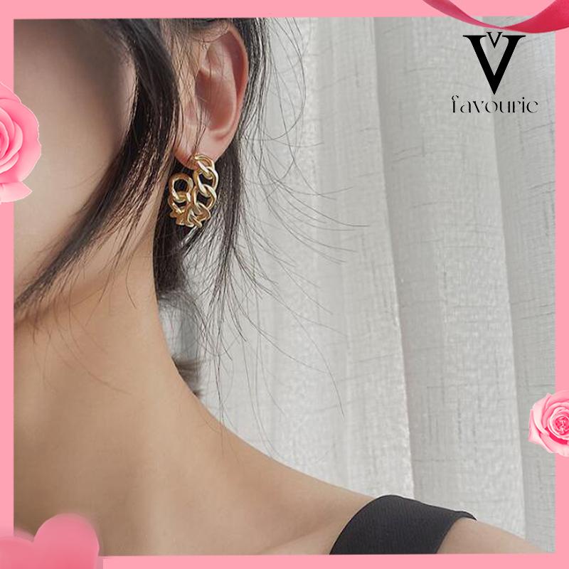 [COD]Anting-Anting Retro Fashion Logam Berongga Rantai Stud Earrings Premium Sense Earring-FA