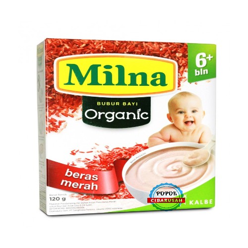 Milna Bubur Bayi Organic Usia 6+ 120GR/ Pisang/Beras Merah/Kacang Hijau/Multrigain/popokcibarusah