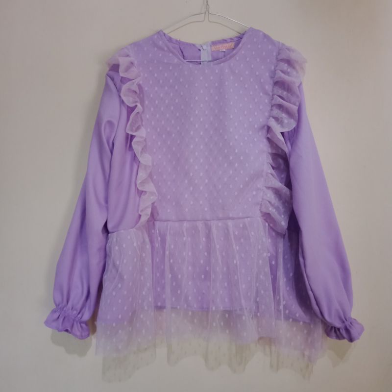 [READY STOK] BLOUSE TILE POLKA ATASAN WANITA ANNISA BLOUSE VINTAGE LACE KEKINIAN ALA SELEBGRAM JUMBO / BLOUSE KONDANGAN JUMBO / BLOUSE LEBARAN 2022-Lilac