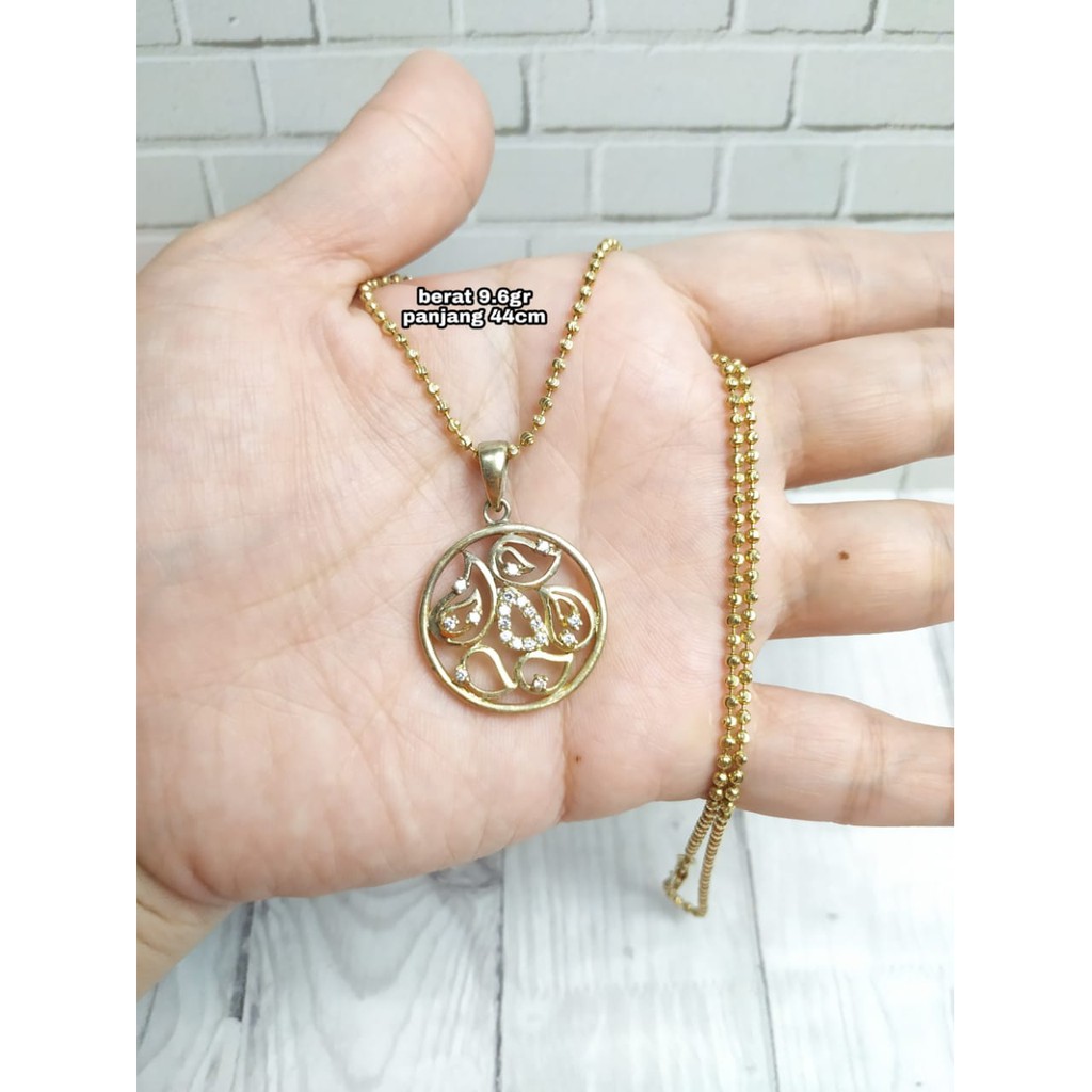 KALUNG LIONTIN DAUN BULAT GOLD PERAK ASLI S925 KODE CD081