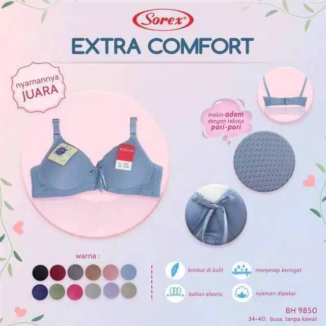 BH BRA SOREX 9850 TANPA KAWAT BERMOTIF PORI PORI BAHAN IMPORT BUSA TIPIS CUP B SIZE 34-40 | ARA98STO