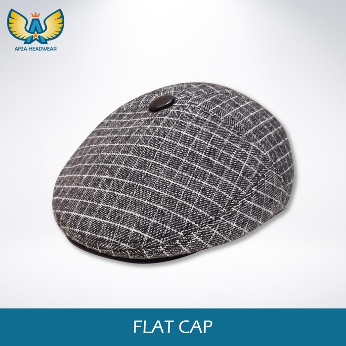 Flat Cap Newsboy Hat Topi patino motif flannel - Grey