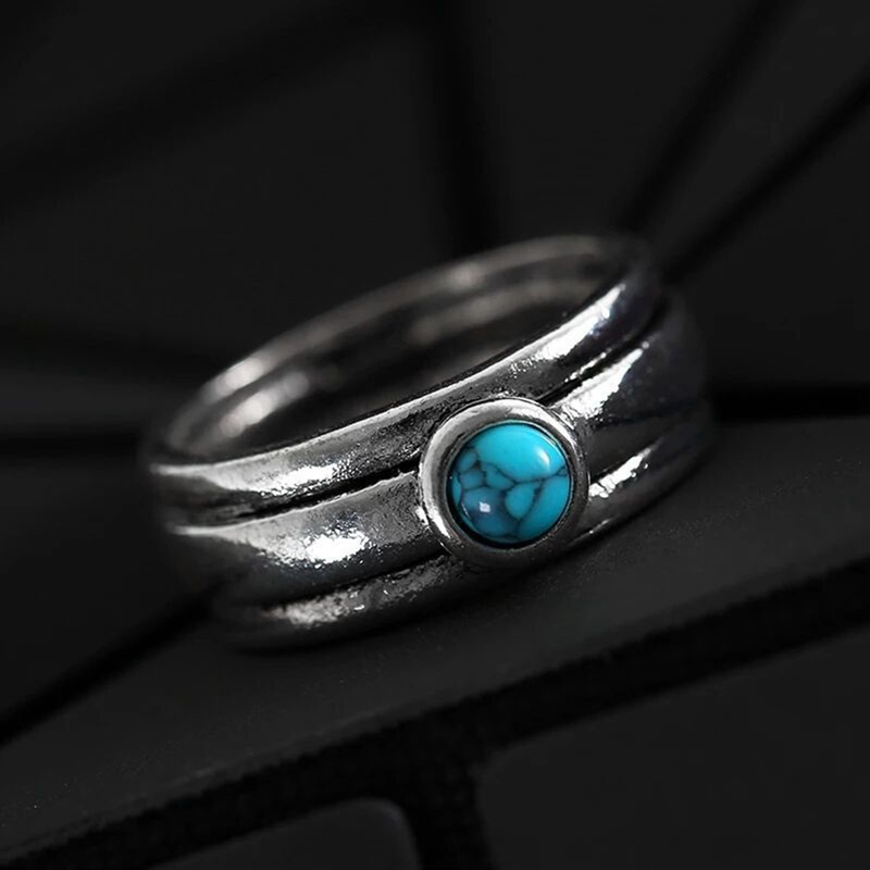 Cincin Wanita Lapis Silver Hias Batu Turquoise Biru Resin Gaya Vintagebohotibetniksimple Untuk Pesta