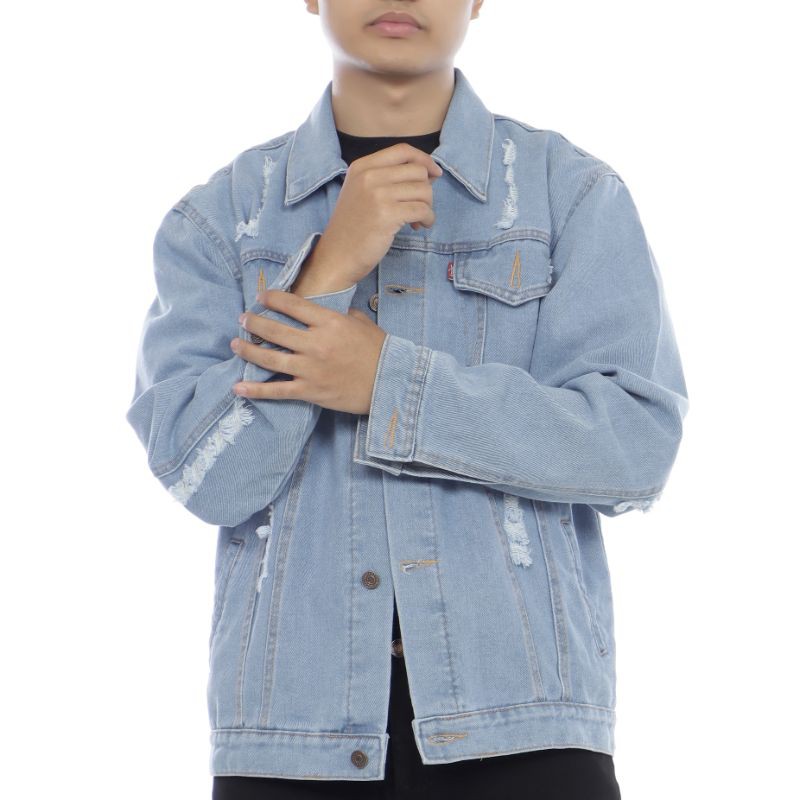 JAKET JEANS SANWASH PRIA JAKET  JEANS SNOW BLACK JAKET PRIA JAKET JEANS DENIM JAKET JEANS COUPLE  JAKET JEANS COD-Bioblit sobek