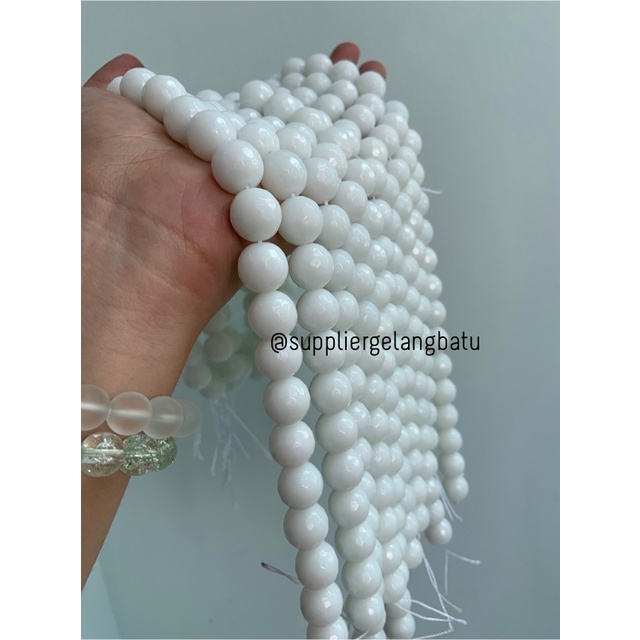 batu obsidian white onyx putih FACETED 14mm cutting UKIR gelang kalung