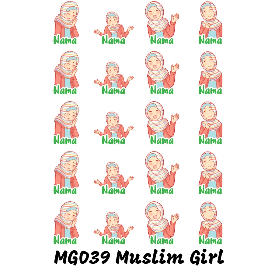 

Sticker Nama Cutting Label Waterproof Tahan Air Muslim Girl 39 (MG039)