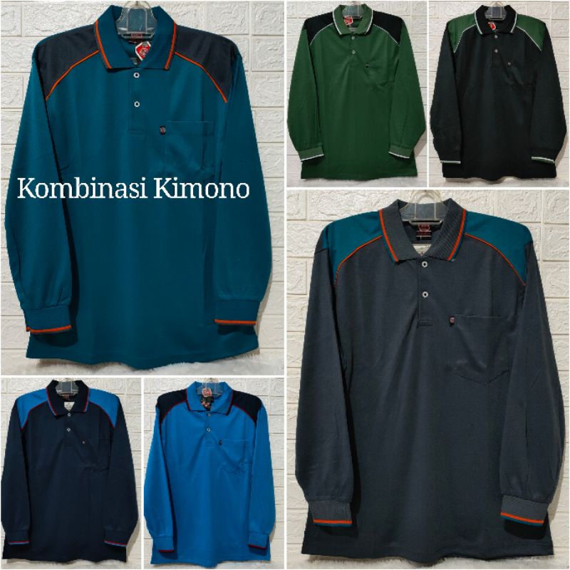 Kaos Kerah Dewasa Kombinasi lengan panjang/kaos Kerah Polos Bapak Bapak Allsize XL