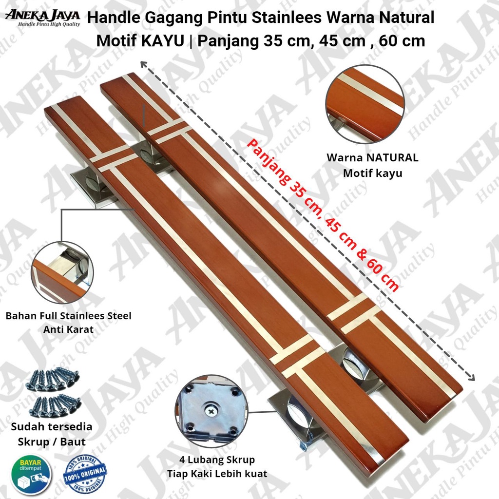 Hendel Pintu Rumah Panjang 35 cm 45 cm &amp; 60 cm / Gagang Pintu Rumah / Tarikan Pintu rumah minimalis Murah Awet stainlees ANTI KARAT Warna Natural Coklat Muda Maroon Coklat Tua, HItam