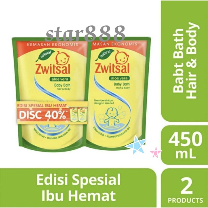 Zwitsal twinpack baby bath hair and body 450ml