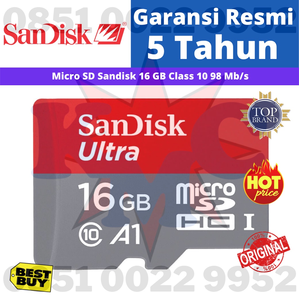 Micro SD Sandisk 16GB MicroSD 16 GB Class 10 98Mb/s