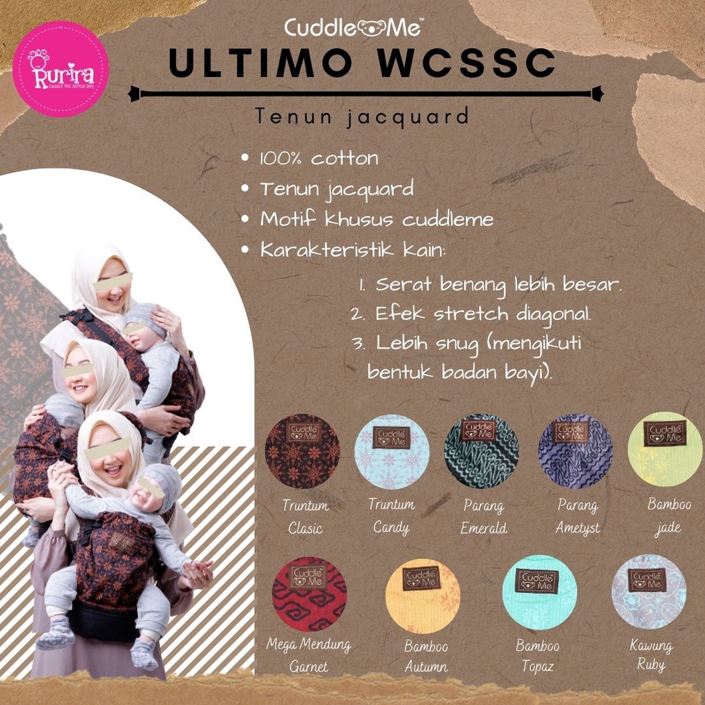 Gendongan Baby Carrier Mshape Cuddleme Ultimo WCSSC Newborn 5 Posisi Gendong Include Hipseat SNI BONUS Bebas Pilih