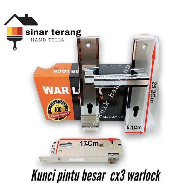 Kunci pintu besar stainless komplit 25cm cx3 Warlock