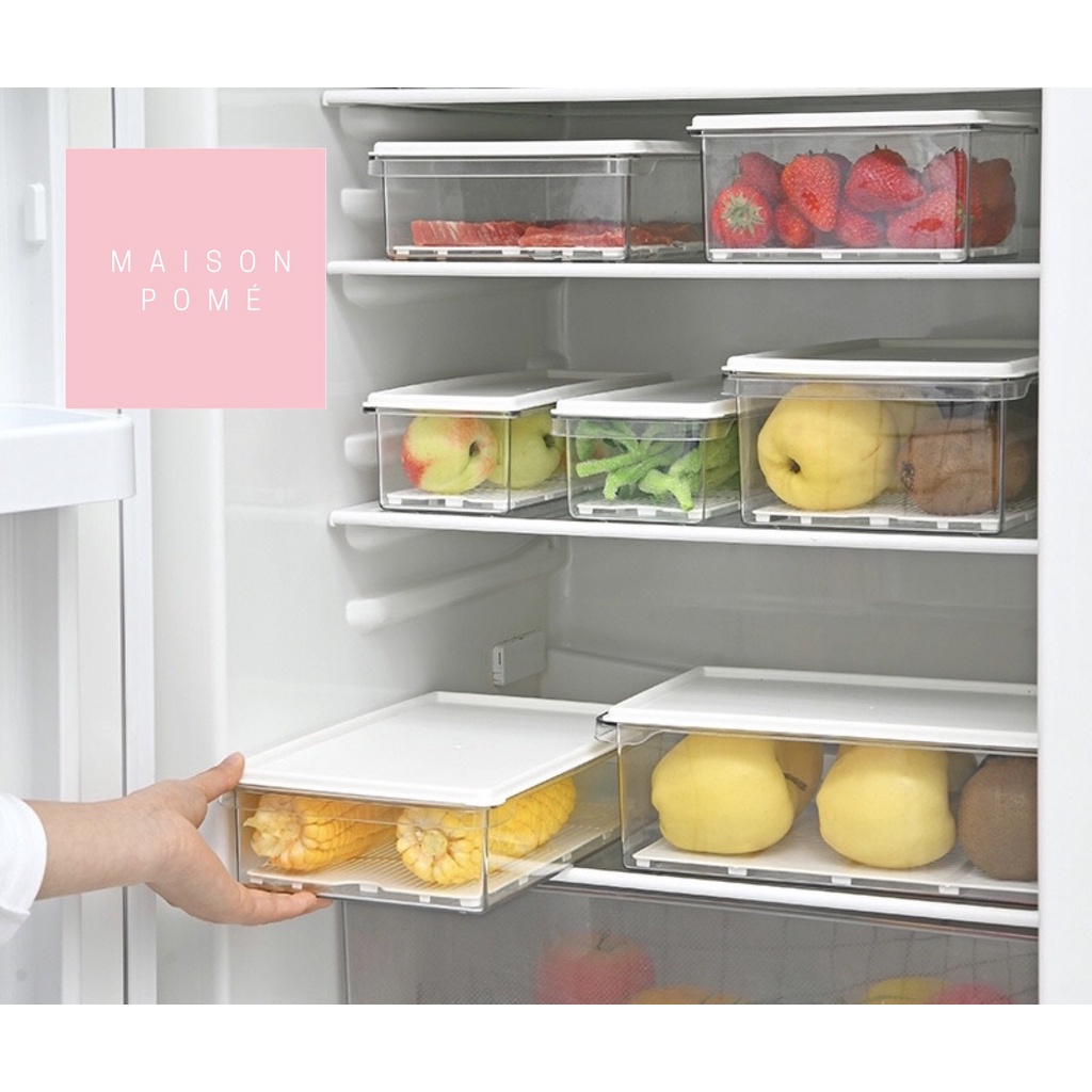 KAI Kotak Penyimpanan Makanan Organizer Food Storage Kulkas Freezer Sayur Buah Daging Dengan Saringan Strainer Drainer