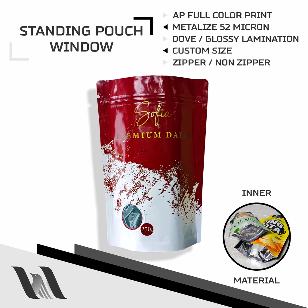 STANDING POUCH FULL COLOR PRINT - CETAK KEMASAN CUSTOM - METALIZE - MINIMAL ORDER 1.000 PCS - WINDOW