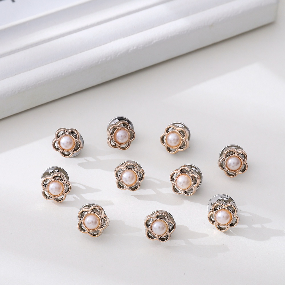 10pcs Bros Pin Bentuk Bunga Aksen Mutiara Berlian Imitasi Anti Silau Gaya retro Untuk Wanita