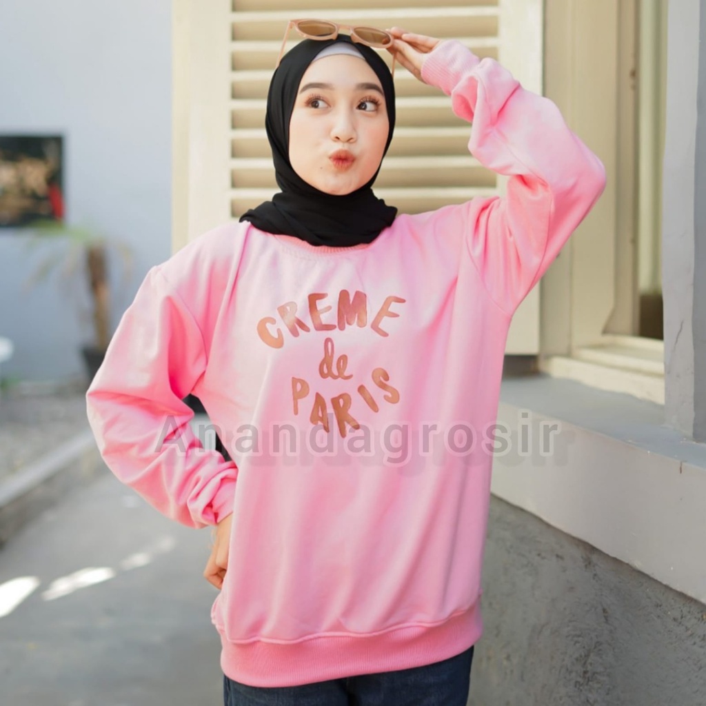 SWEATER WANITA CREME DE PARIS - SWEATER OVERSIZE WANITA - SWEATER BASIC SWEATSHIRT