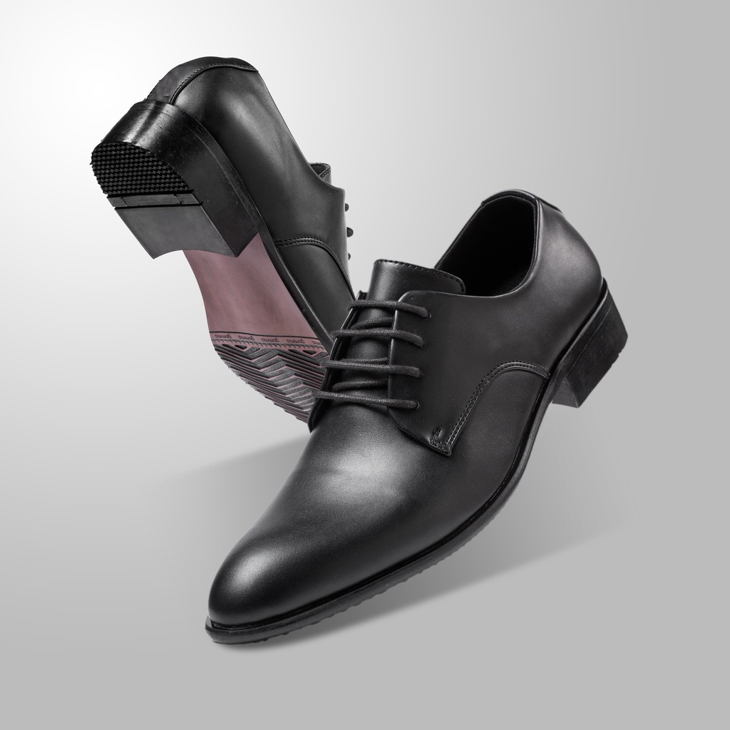 Derby Black - Sepatu Pantofel Hitam Pria Kulit Formal Kerja Kasual Oxford - Pantopel Cowok Original