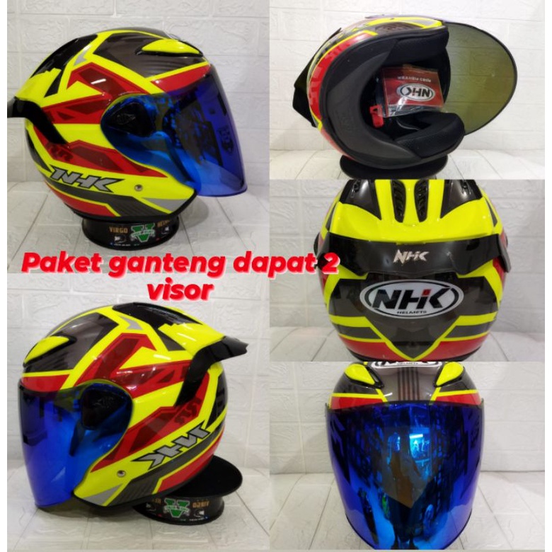 NHK HELM R6 MOTIF STARCO YELLOW FLUO PAKET GANTENG SNI DOT( ongkir termurah 2 kg)